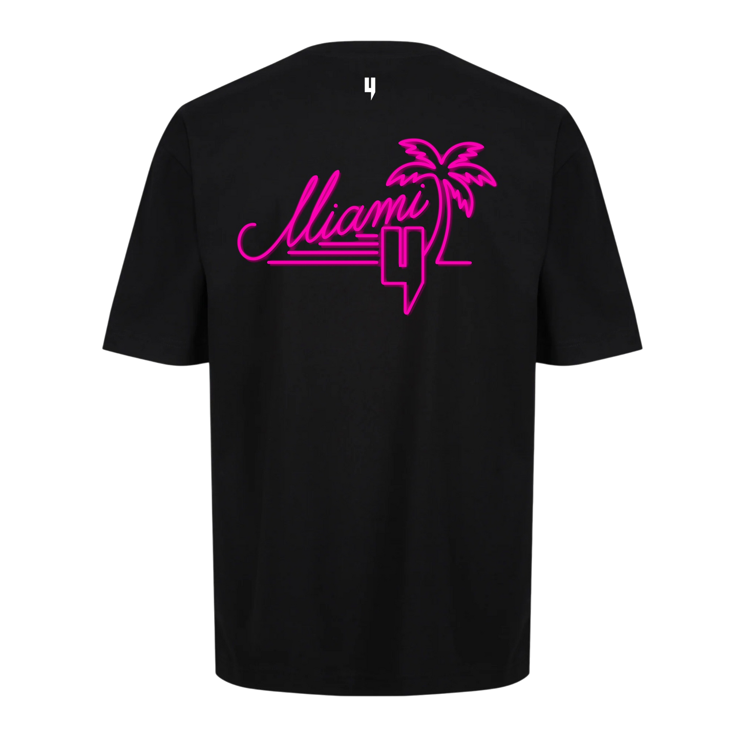 BLACK RELAXED FIT TEE NEON PINK MIAMI LOGO