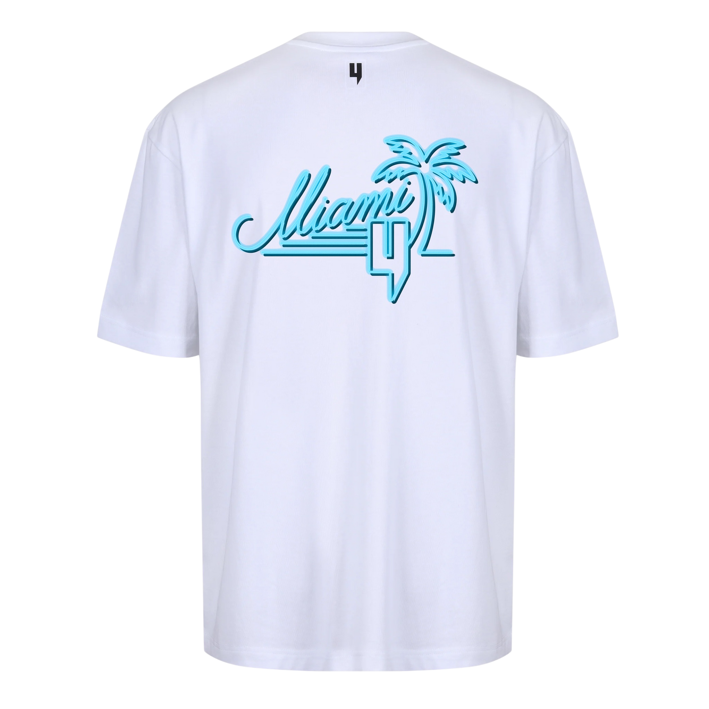 WHITE RELAXED FIT TEE NEON BLUE MIAMI LOGO