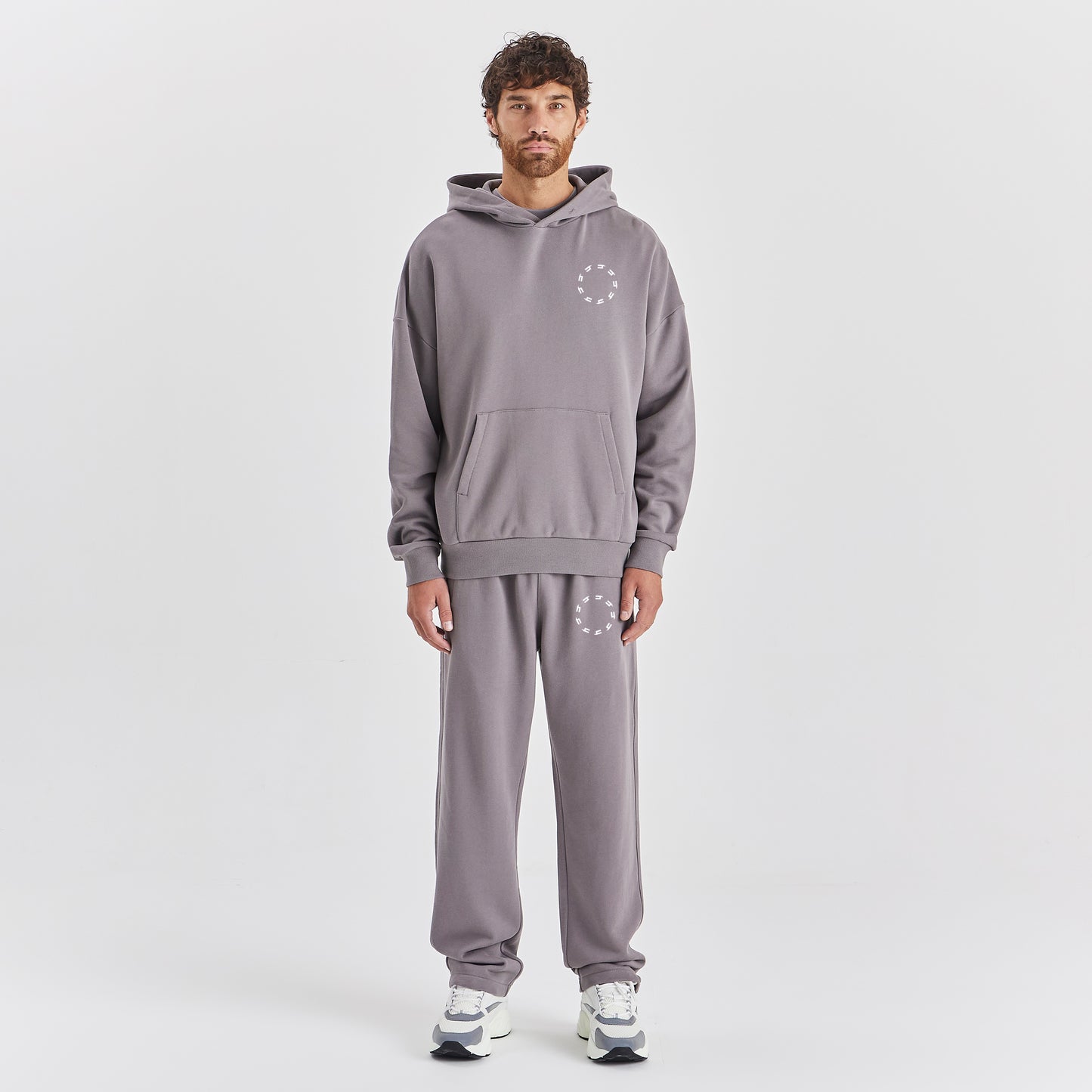 SOLID GREY RELAXED FIT HOODY WHITE CIRCLE LOGO