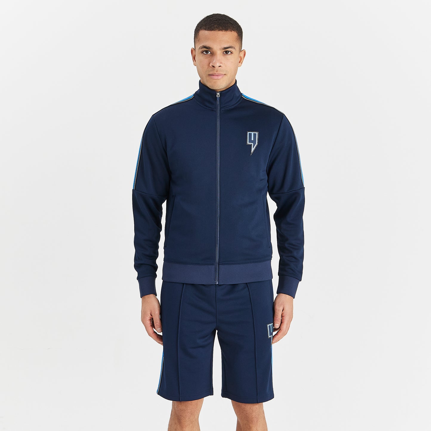 NAVY TRACK SHORTS BLUE SIDE STRIPE
