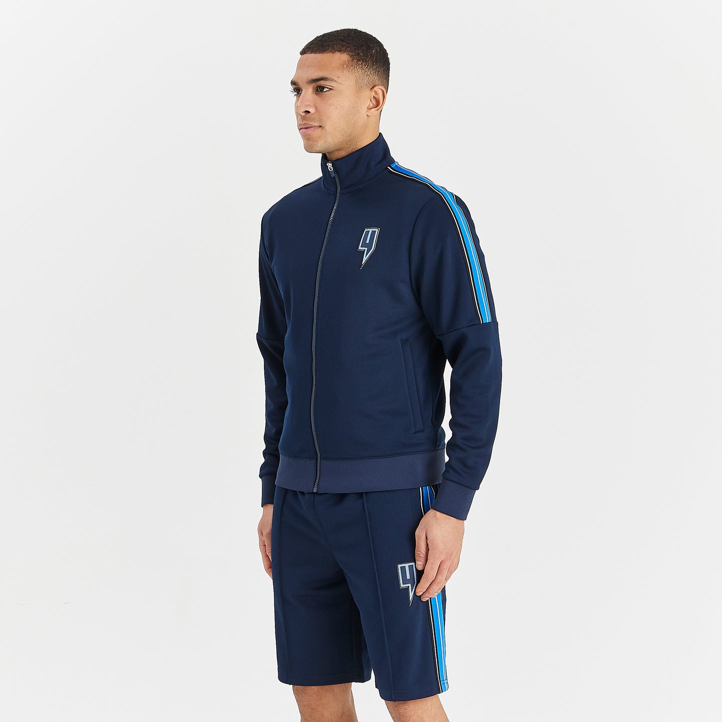 NAVY TRACK SHORTS BLUE SIDE STRIPE
