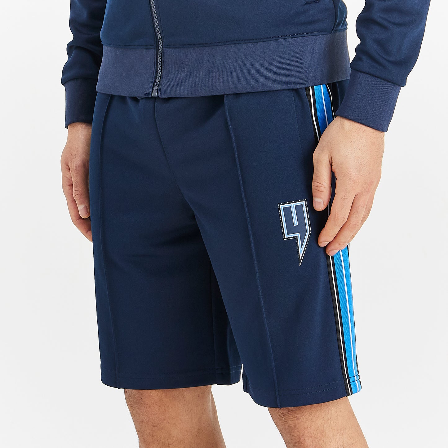 NAVY TRACK SHORTS BLUE SIDE STRIPE