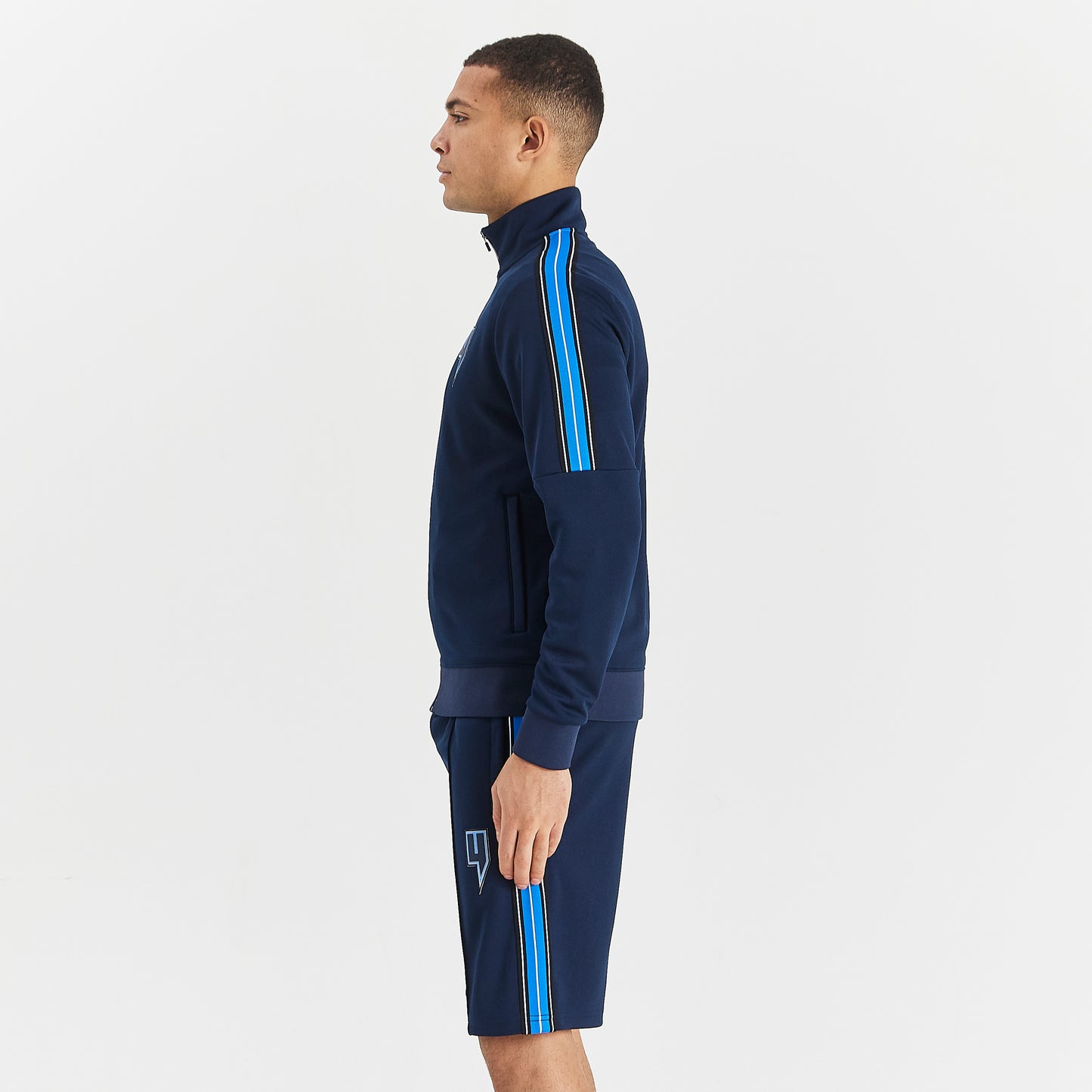 NAVY TRACK SHORTS BLUE SIDE STRIPE