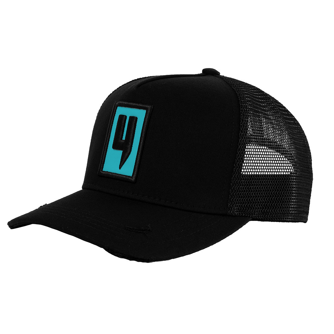 Black and top blue cap