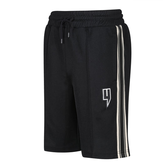 BLACK TRACK SHORTS BEIGE SIDE STRIPE