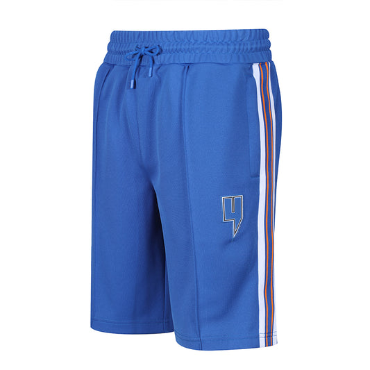 BLUE TRACK SHORTS ORANGE SIDE STRIPE