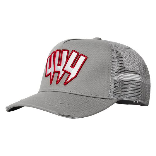 YYY CAP GREY WHITE RED OUTLINE