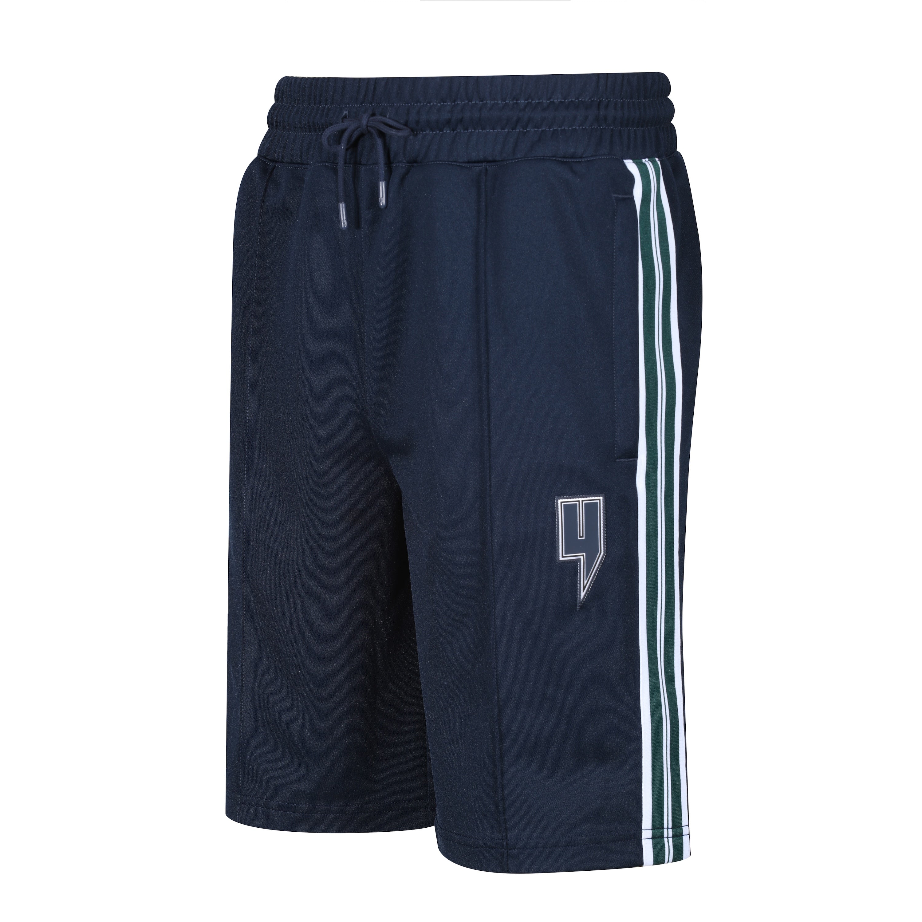 NAVY TRACK SHORTS GREEN SIDE STRIPE