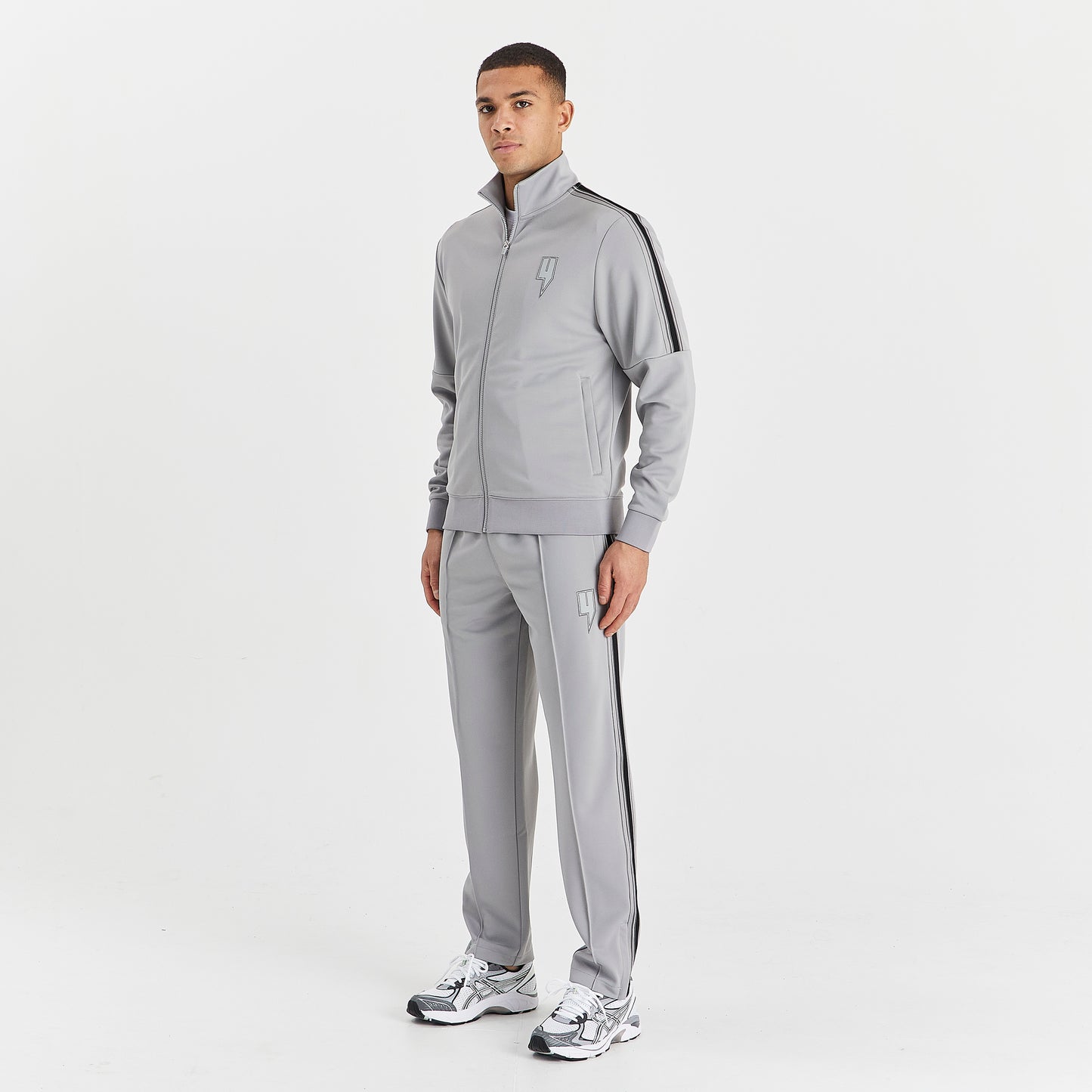 GREY TRACK TOP BLACK SIDE STRIPE