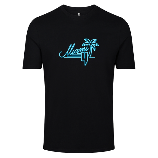 BLACK TEE NEON BLUE MIAMI LOGO