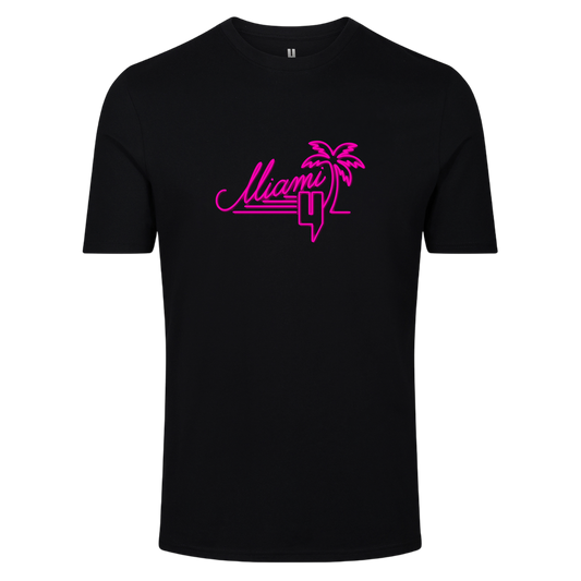 BLACK TEE NEON PINK MIAMI LOGO
