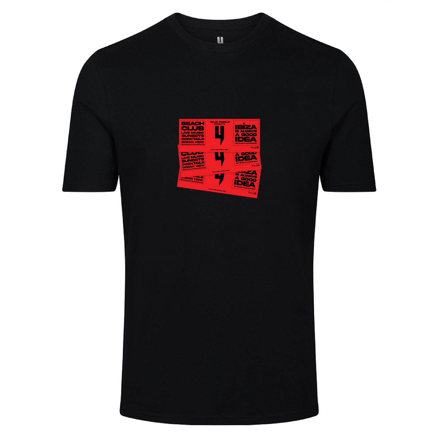 BLACK TEE RED IBIZA TICKET LOGO