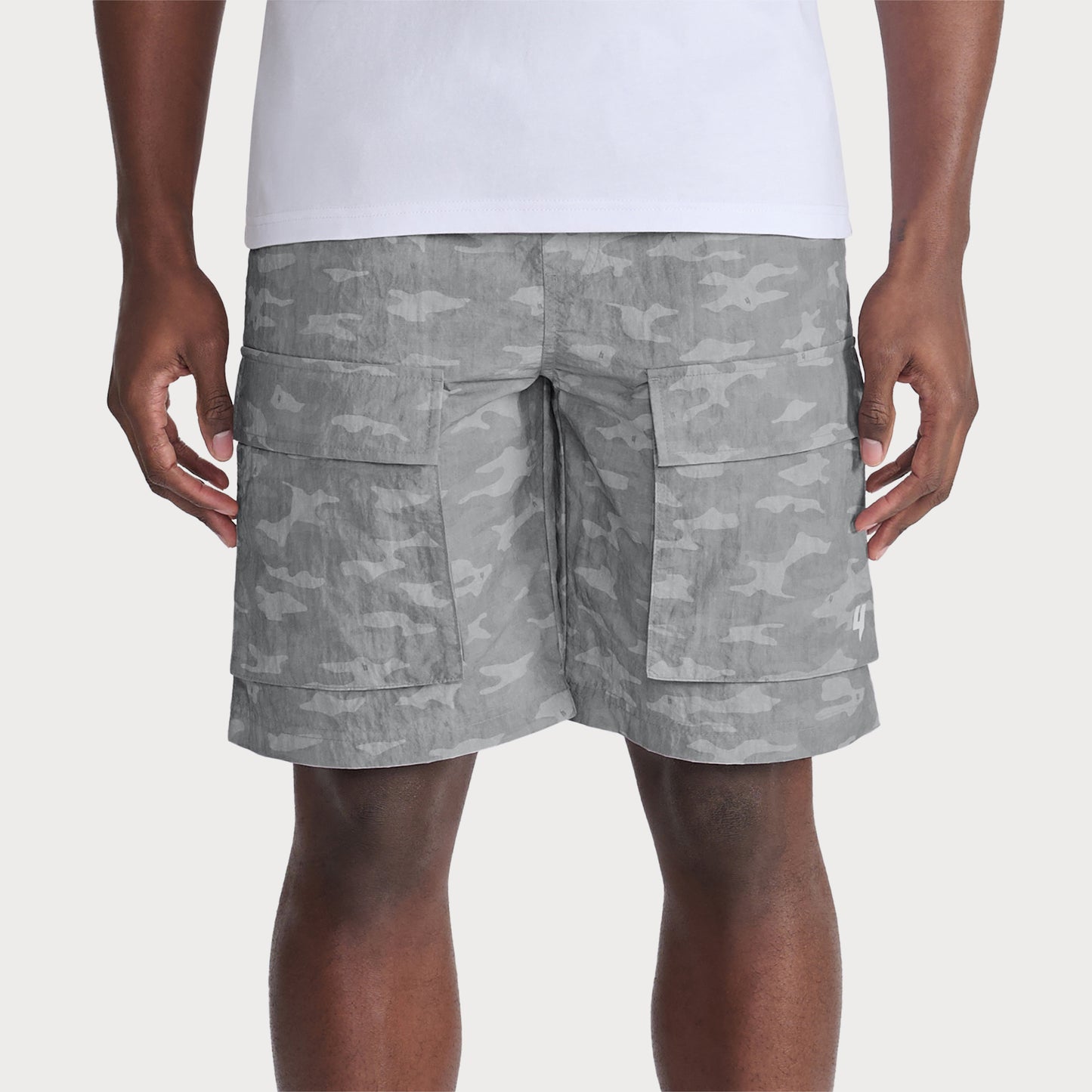 GREY CAMO CARGO SHORTS