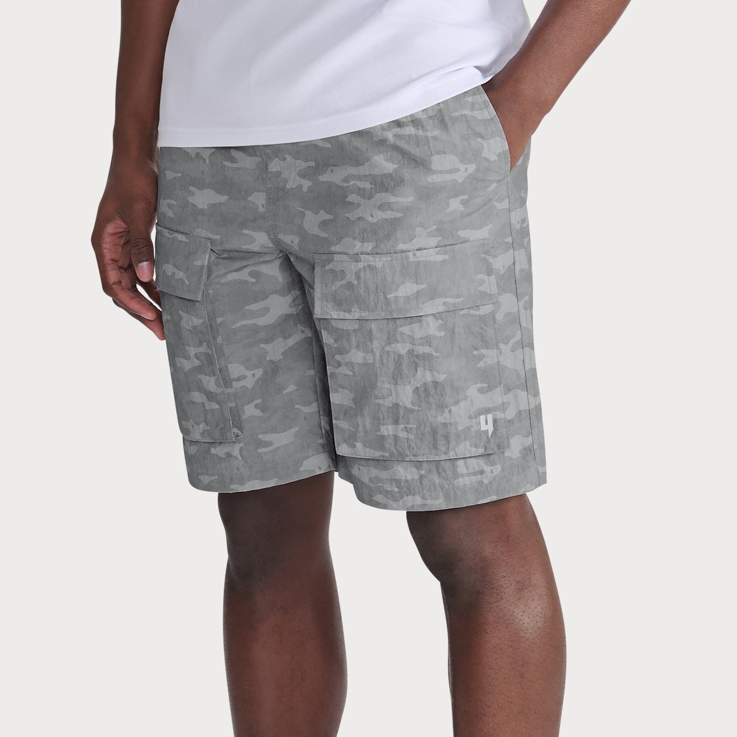 GREY CAMO CARGO SHORTS