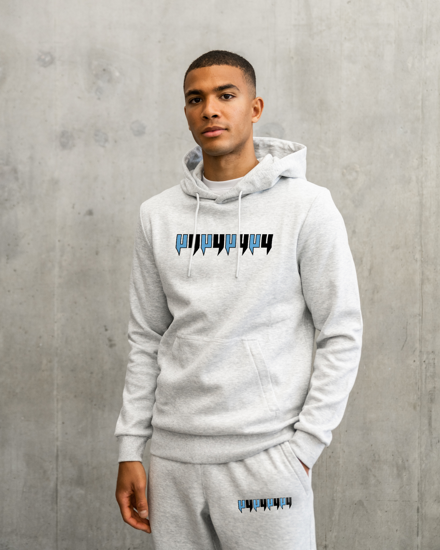 GREY HOODY EIGHT Y LOGO BABY BLUE