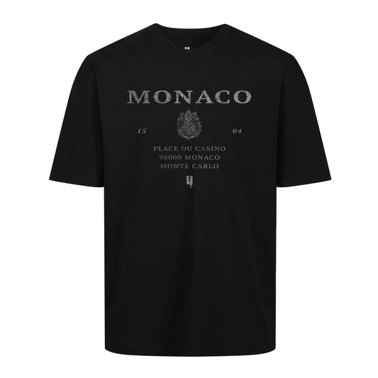 BLACK RELAXED FIT TEE MONACO LOGO