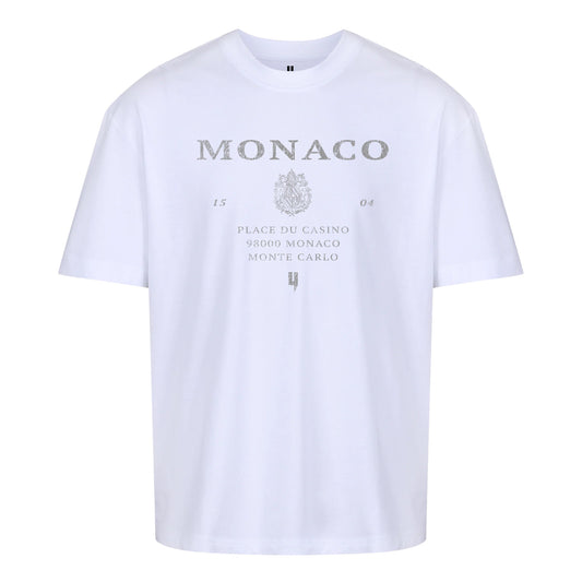 WHITE RELAXED FIT TEE MONACO LOGO