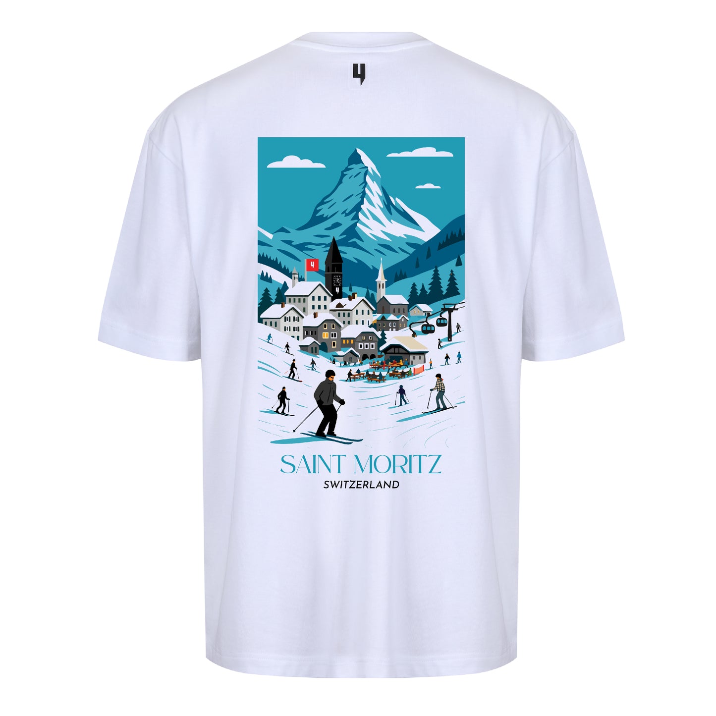 WHITE RELAXED FIT TEE ST MORITZ LOGO