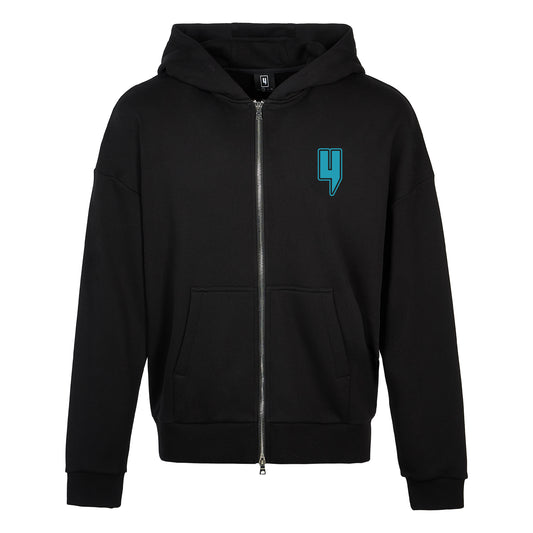 BLACK ZIP RELAXED FIT HOODY ST MORITZ LOGO