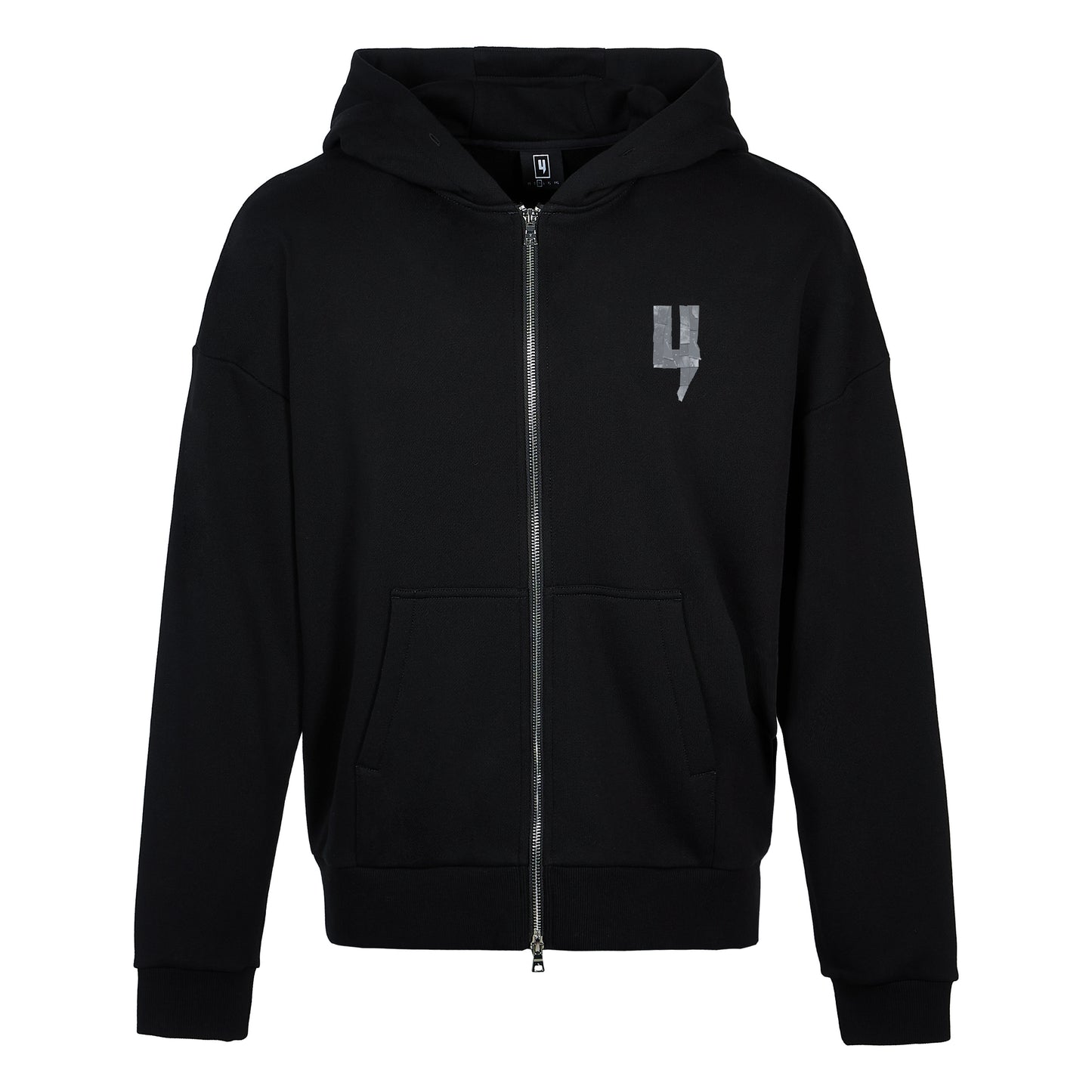 BLACK ZIP RELAXED FIT HOODY TAPE LOGO