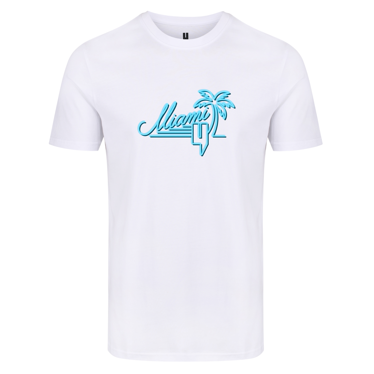 WHITE TEE NEON BLUE MIAMI LOGO