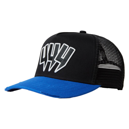 YYY CAP BLACK WHITE OUTLINE BLUE PEAK