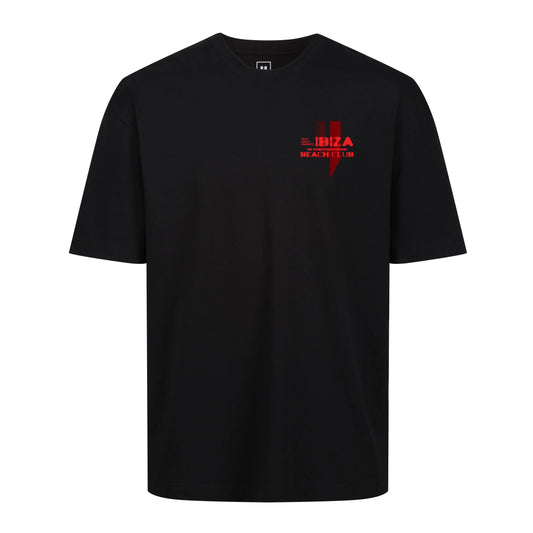 BLACK RELAXED FIT TEE RED BEACH CLUB LOGO