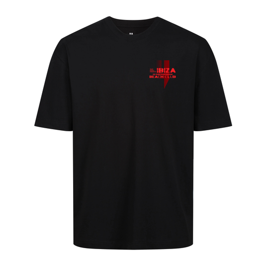 BLACK RELAXED FIT TEE RED BEACH CLUB LOGO