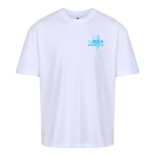 WHITE RELAXED FIT TEE BLUE BEACH CLUB LOGO