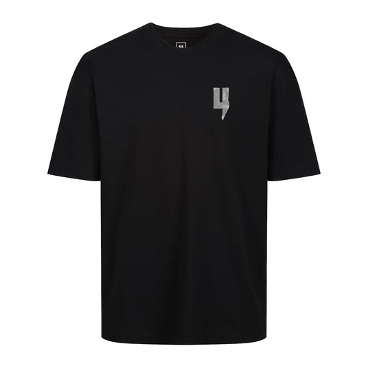 BLACK RELAXED FIT TEE TAPE LOGO
