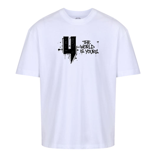 WHITE RELAXED FIT GRAFFITI WORLD TEE