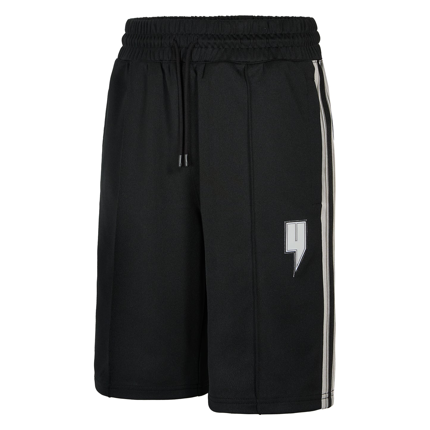 BLACK TRACK SHORTS GREY SIDE STRIPE