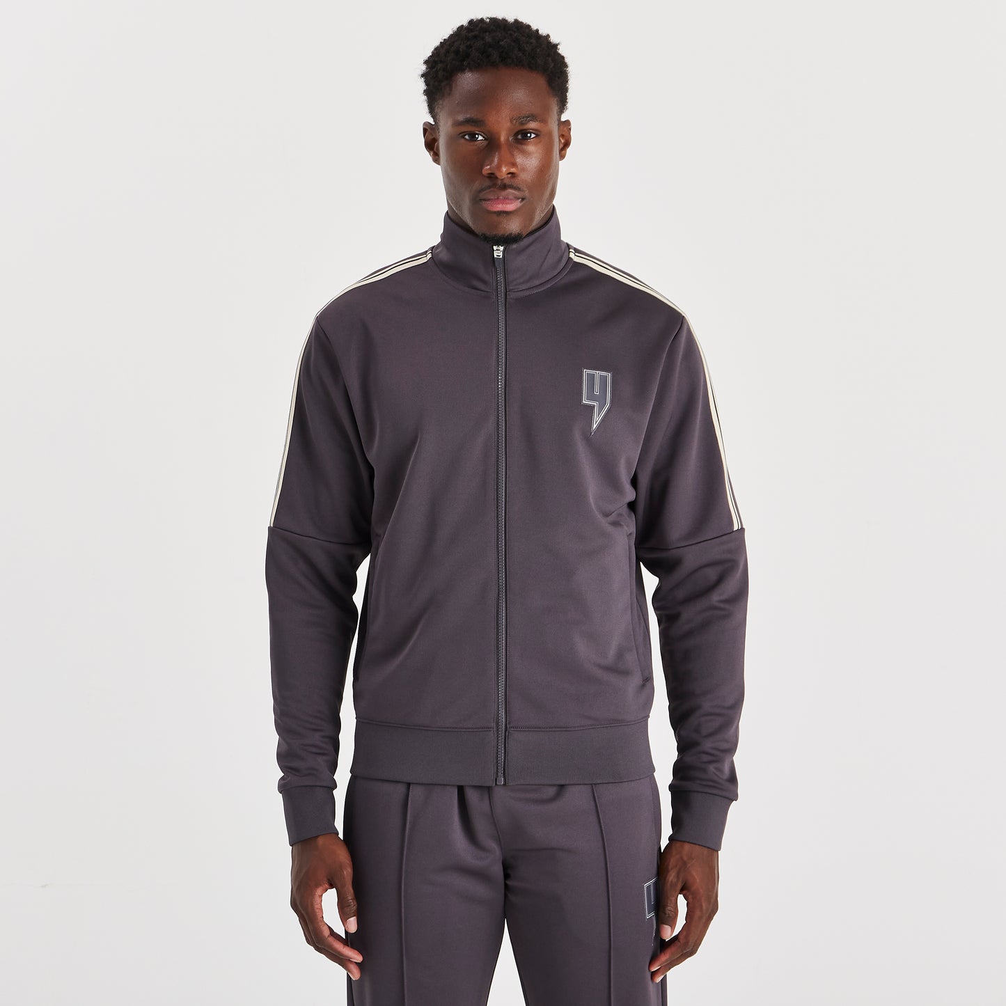 TRACK TOP SIDE STRIPE CHARCOAL