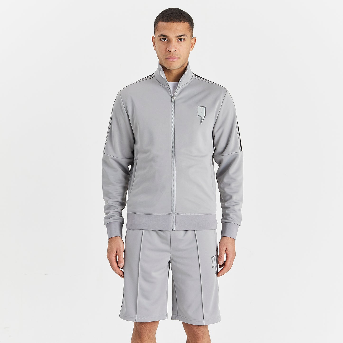 GREY TRACK SHORTS BLACK SIDE STRIPE