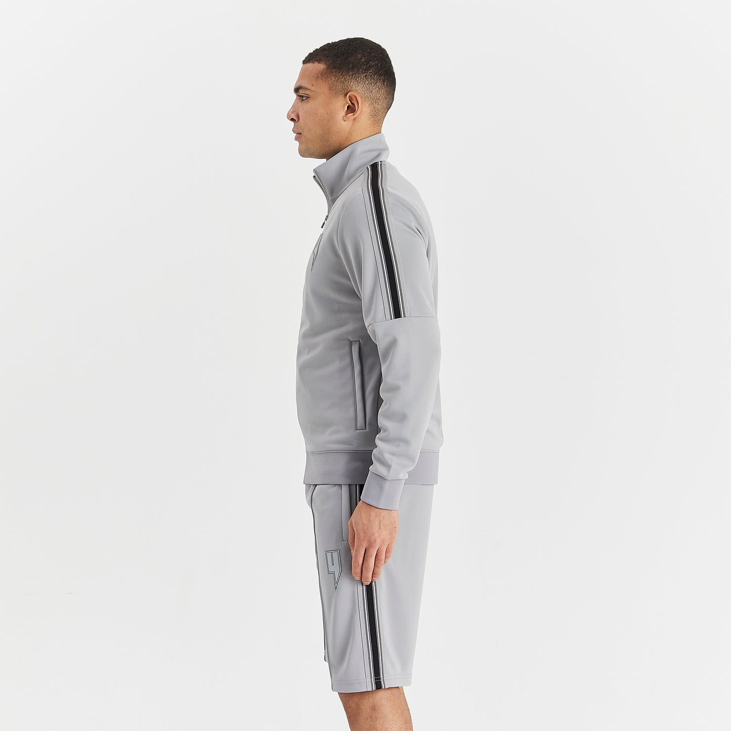 GREY TRACK SHORTS BLACK SIDE STRIPE