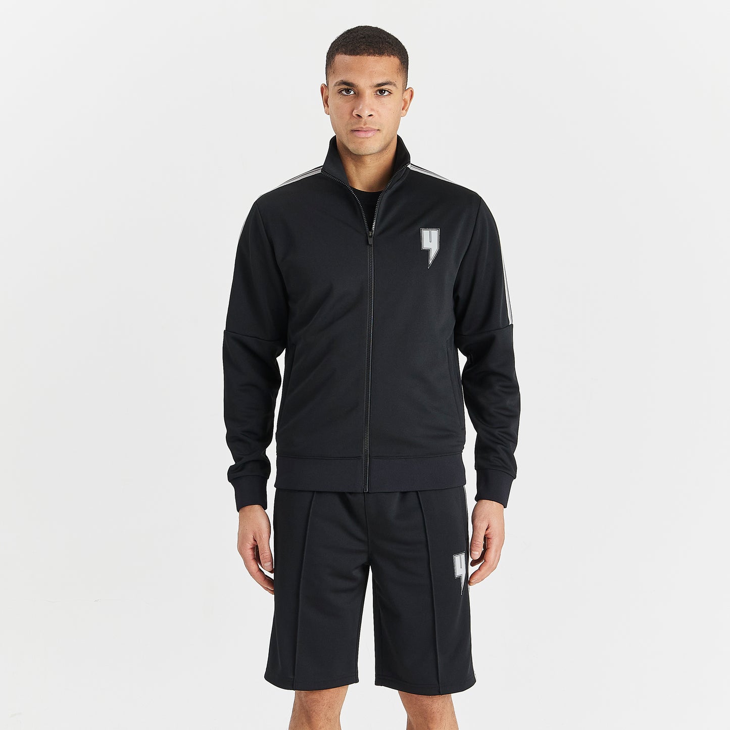 BLACK TRACK SHORTS GREY SIDE STRIPE