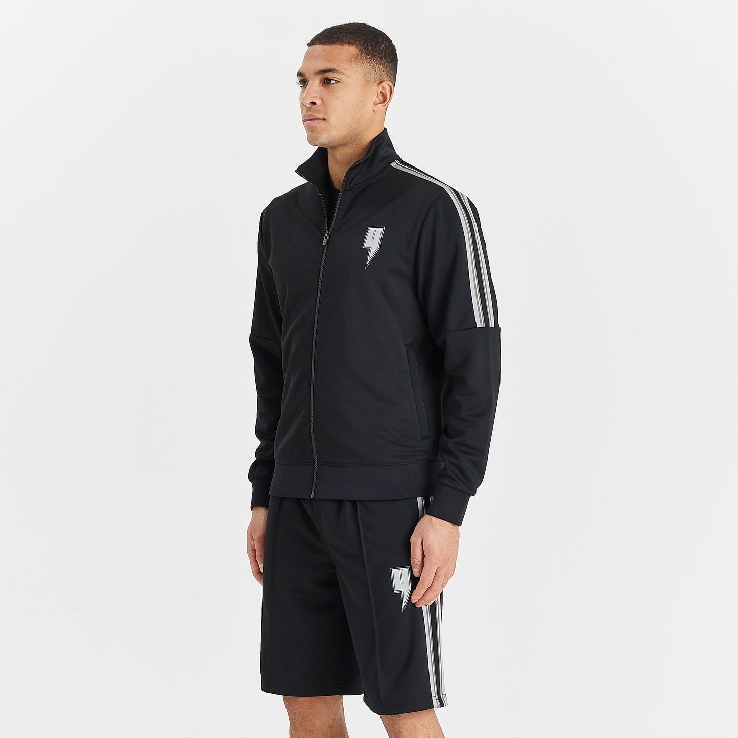 BLACK TRACK SHORTS GREY SIDE STRIPE