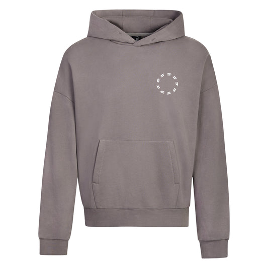 SOLID GREY RELAXED FIT HOODY WHITE CIRCLE LOGO