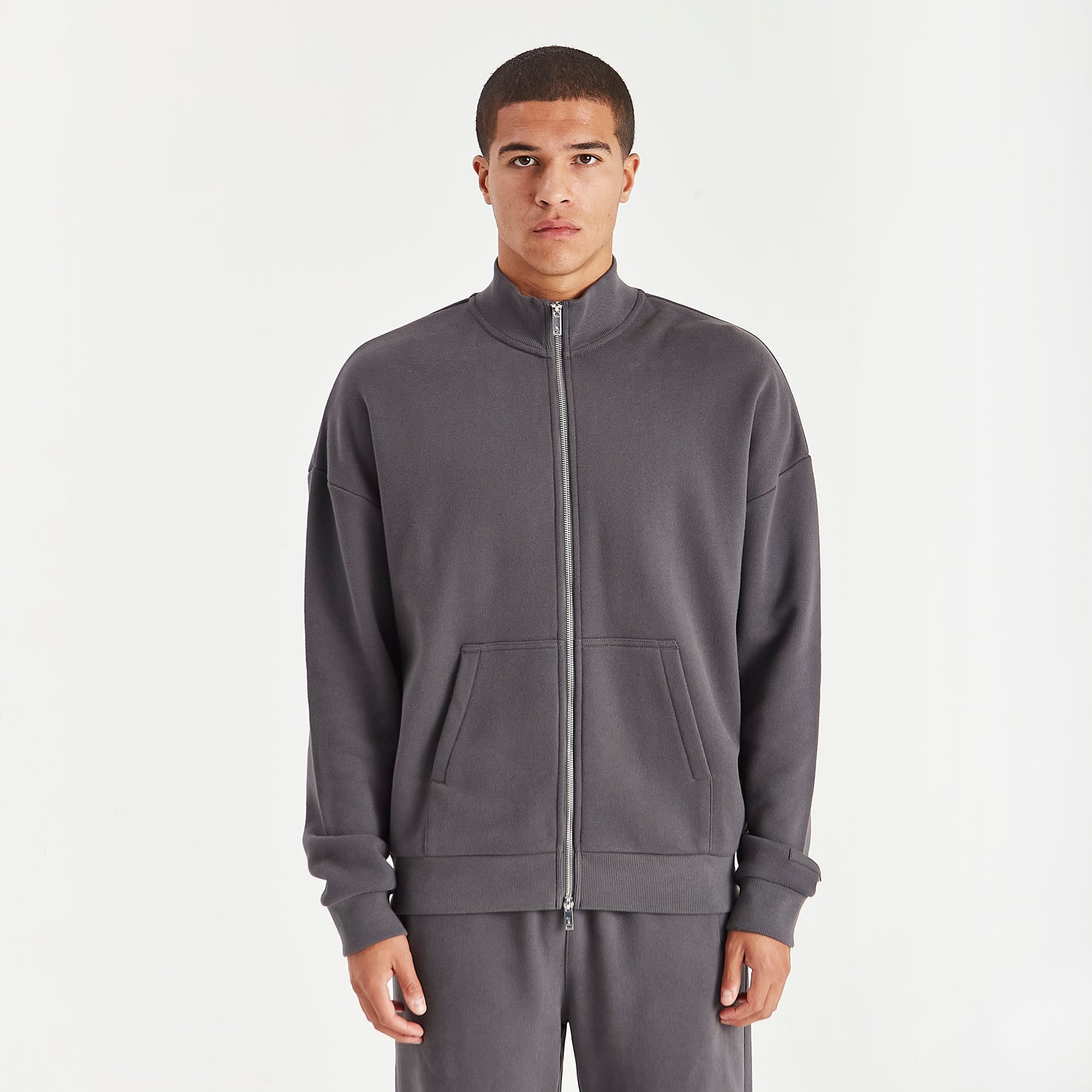 DARK GREY RELAXED FIT FUNNEL NECK