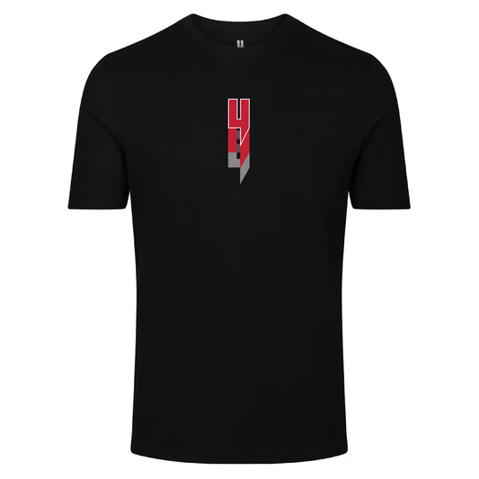 BLACK TEE REPEATING Y LOGO RED