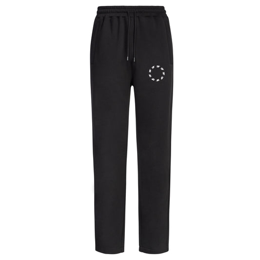 BLACK OPEN HEM JOGGERS WHITE CIRCLE LOGO