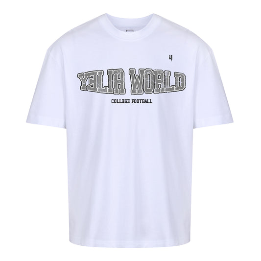 WHITE RELAXED FIT TEE COLLEGE LOGO