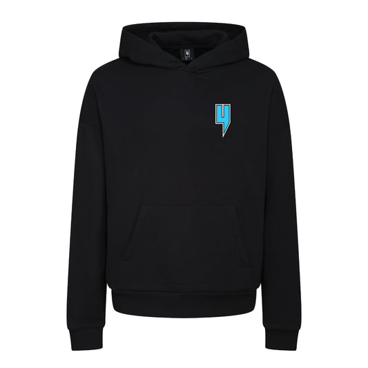 BLACK RELAXED FIT HOODY BLUE GRAFFITI LOGO