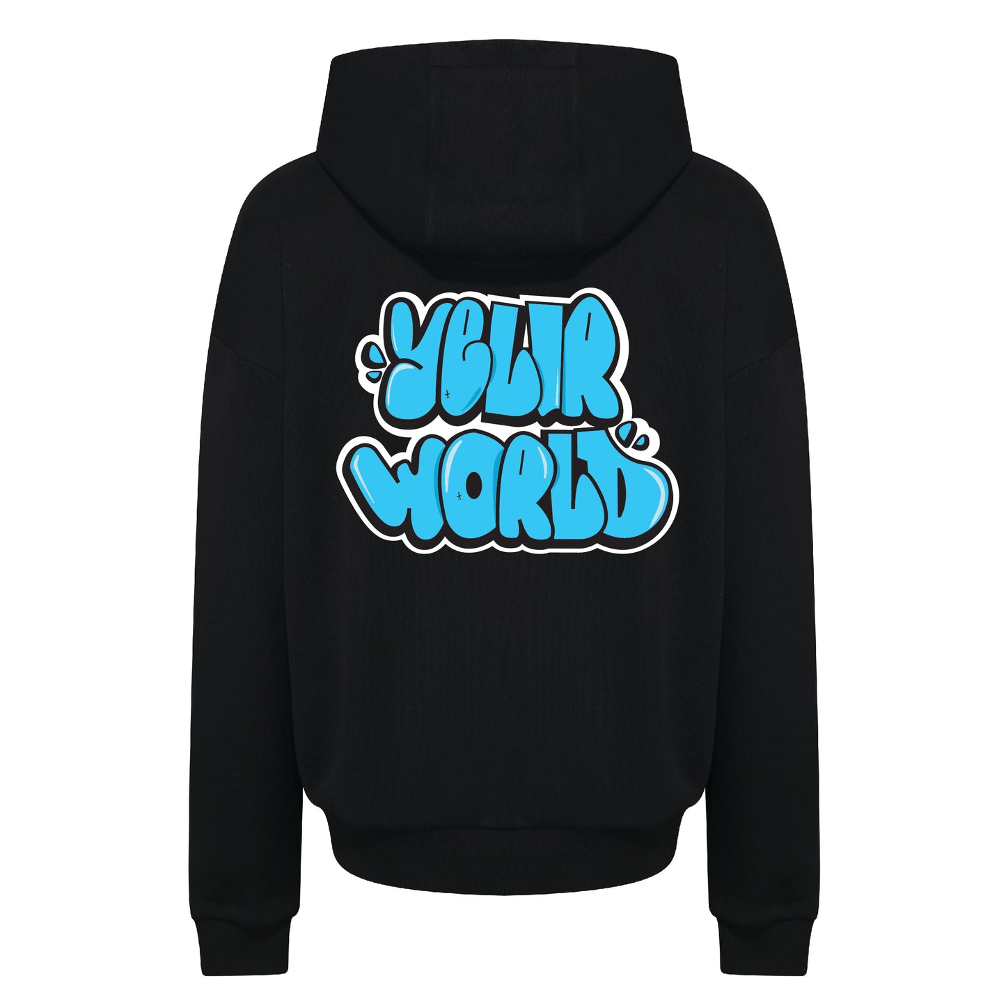 BLACK RELAXED FIT HOODY BLUE GRAFFITI LOGO