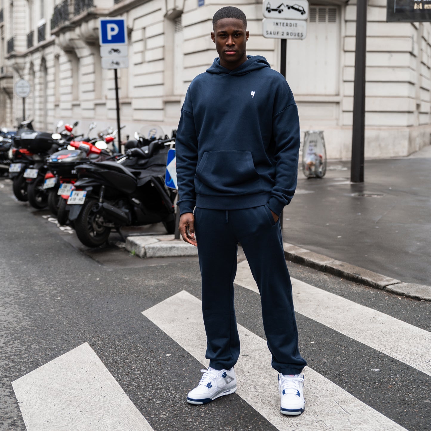 NAVY RELAXED FIT HOODY WHITE Y LOGO